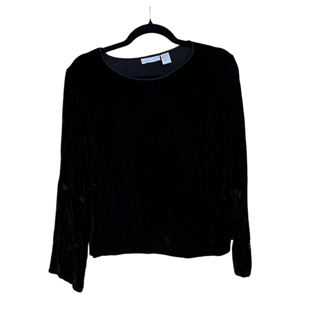 J. Jill velour blouse with sheet floral cutouts on sleeves size SP